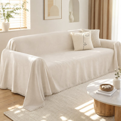 Chenille Sofa Cover Blanket with Tassels for Sectional Couch
