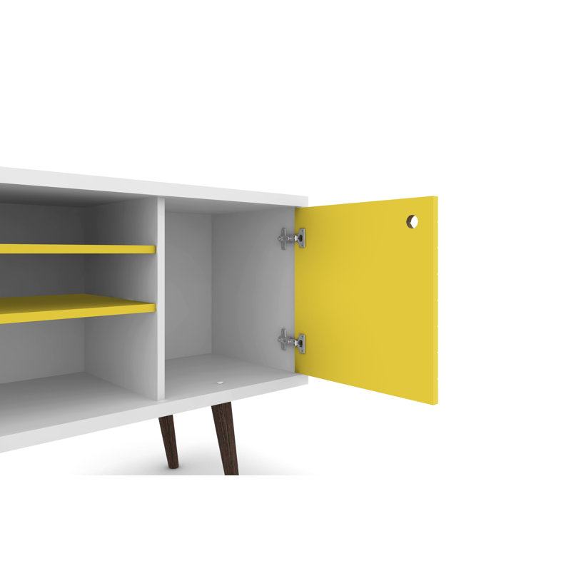 Liberty 53" Mid-Century Modern 5-Shelf TV Stand for TVs up to 50" in White and Yellow, White/Yellow