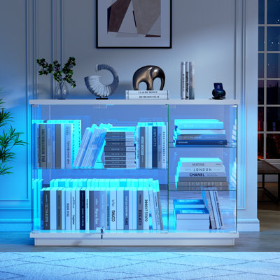 Display Sideboard with RGB Lights, Removable Glass Shelves and Lock