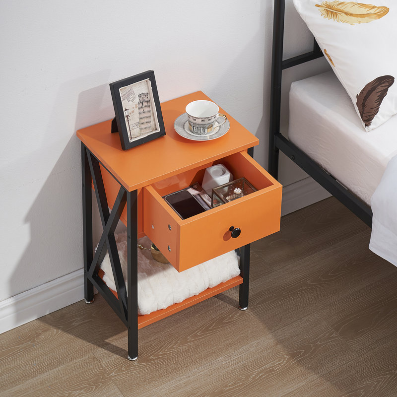 Alameen 22" Tall Nightstand, End Side Tables with Storage Drawer and Open Wood Shelf for Bedroom, Orange