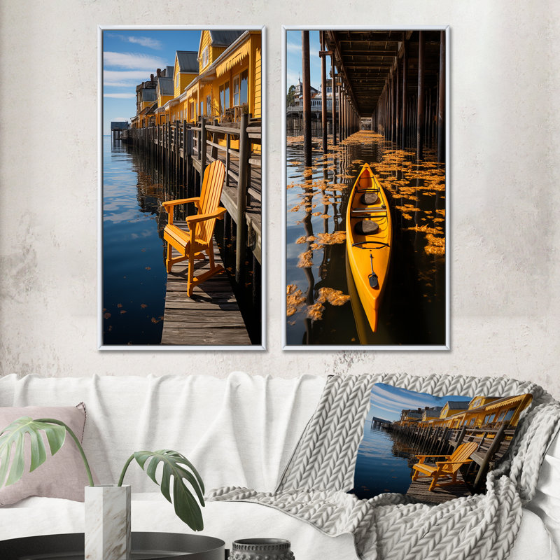 «Pier Pier Reflections», 2 pièces, Cadre blanc, H 20 po x l 24 po