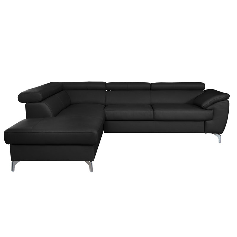 Canapé d'angle en cuir Brookhurst, Noir, Orienté vers la gauche