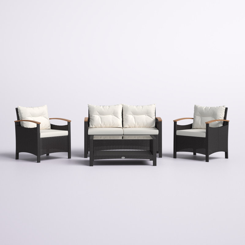 Ensemble de meubles de patio en rotin 4 pièces, Blanc cassé