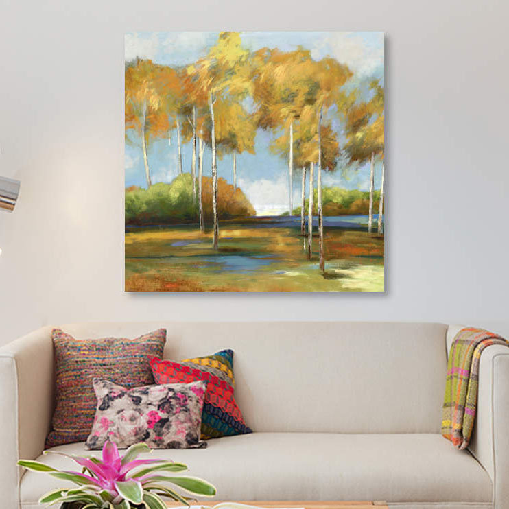 « aéré birches », impression sur toile, H 48 po x l 48 po x P 1,5 po, Toile tendue, Pas de tapis