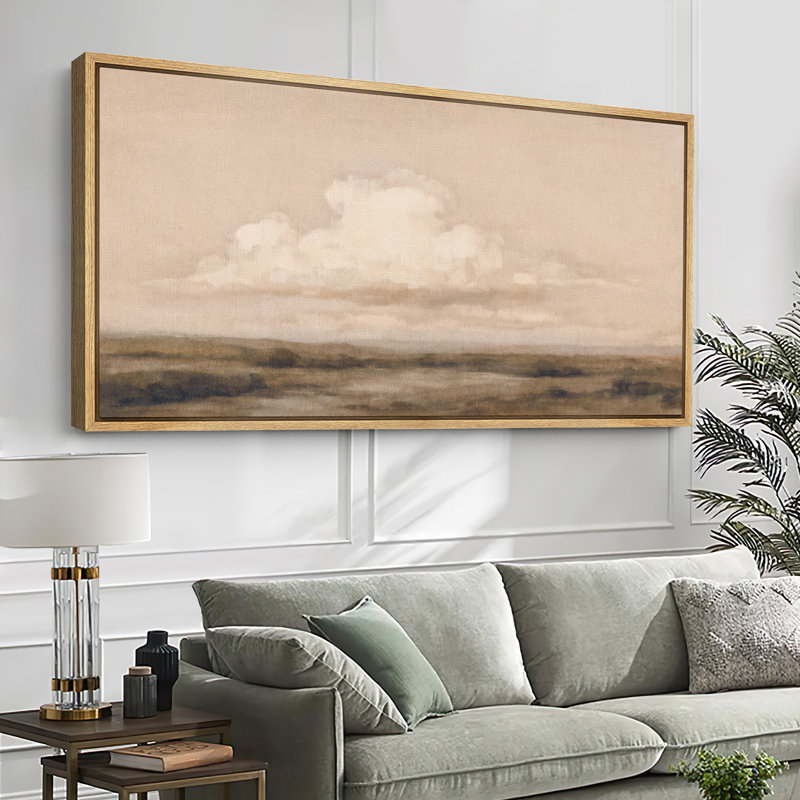 Grande impression sur toile encadrée, reproduction de paysage abstrait pour décor moderne neutre, H 30 po x l 60 po, Naturel