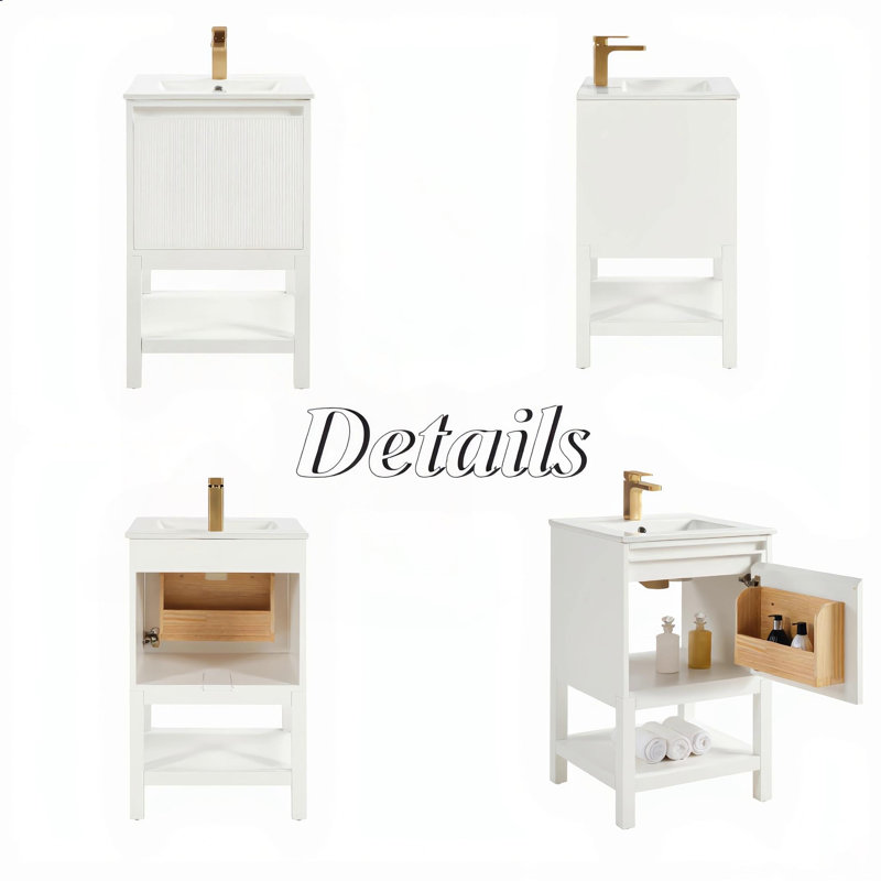 Meuble-lavabo de 20 pouces en bois massif pré-assemblé avec tablette réglable, compact et élégant pour les petits espaces