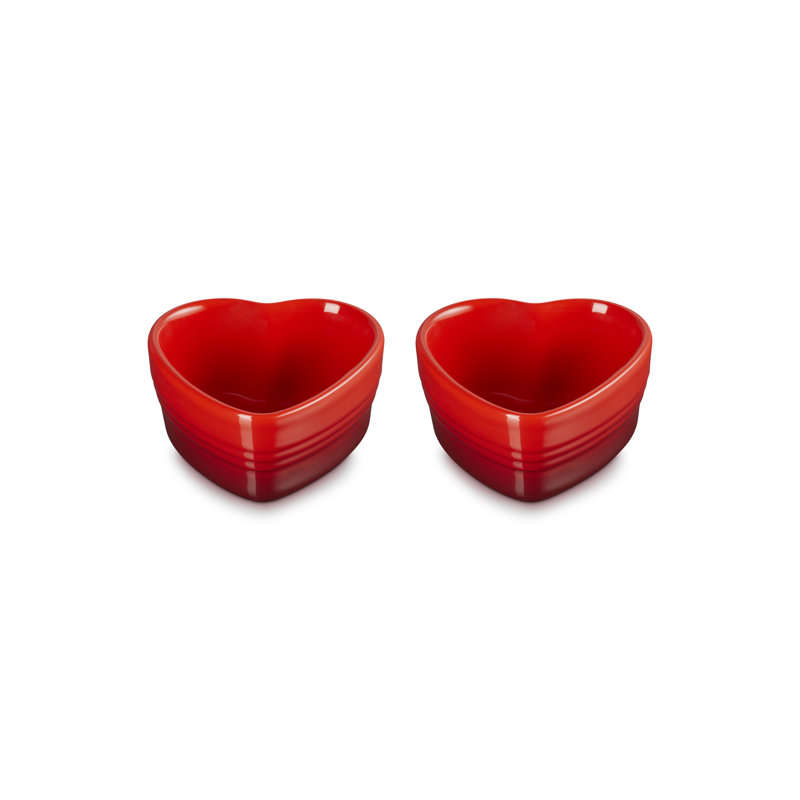 Le Creuset Stoneware Set of Two Heart Ramekins, Red