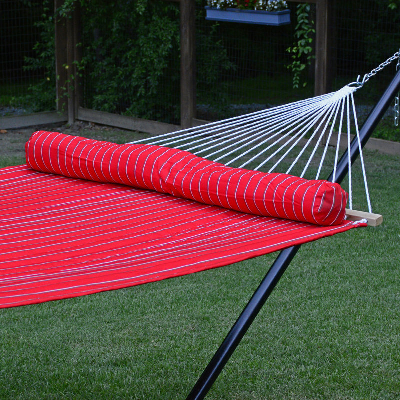 13′ Quilted Hammock with Matching Pillow (Stand Sold Separately), Red/White/Brown Striped