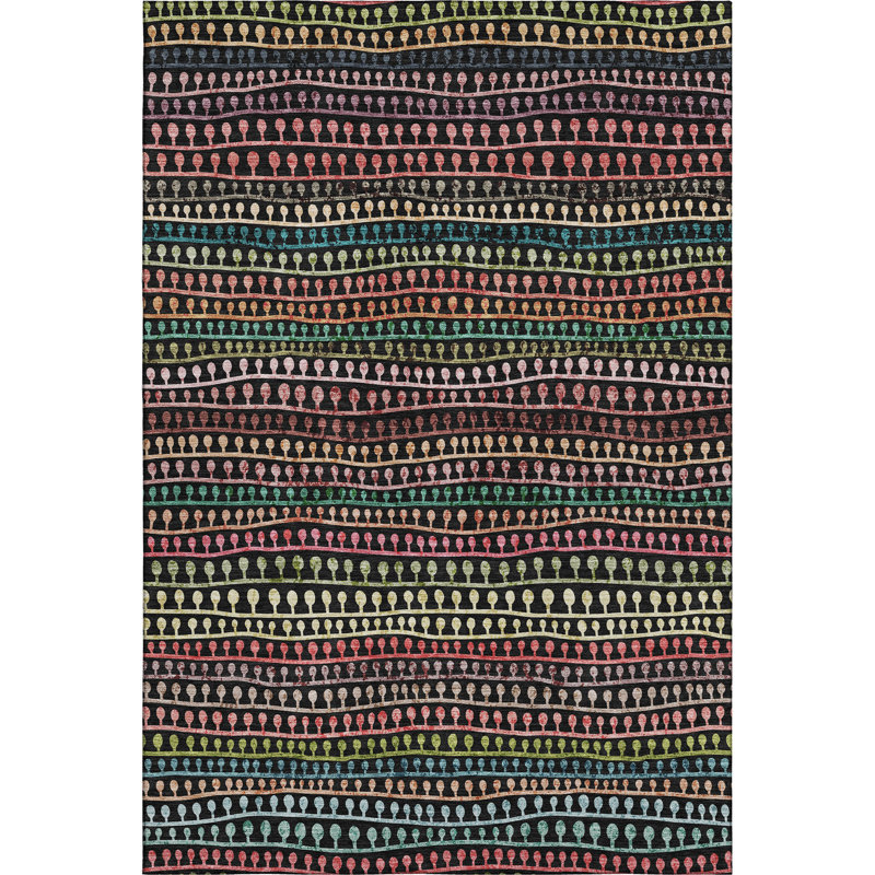 Premium Machine Washable Prisco Black Rug, Rectangle 10' x 14'