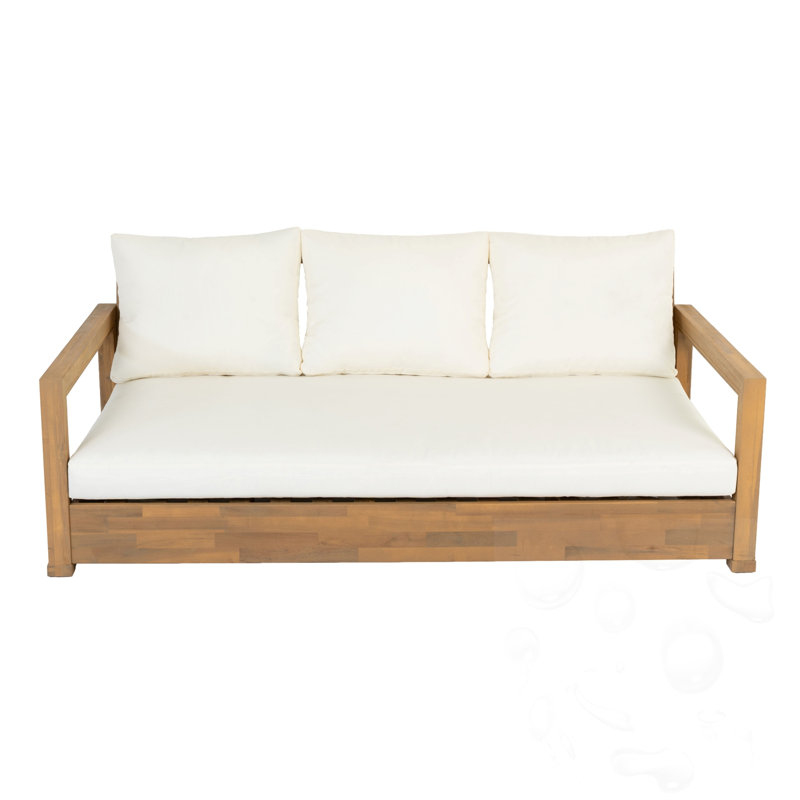 3-seat Wooden Outdoor Sofa with Cushions, Beige, Light Teak