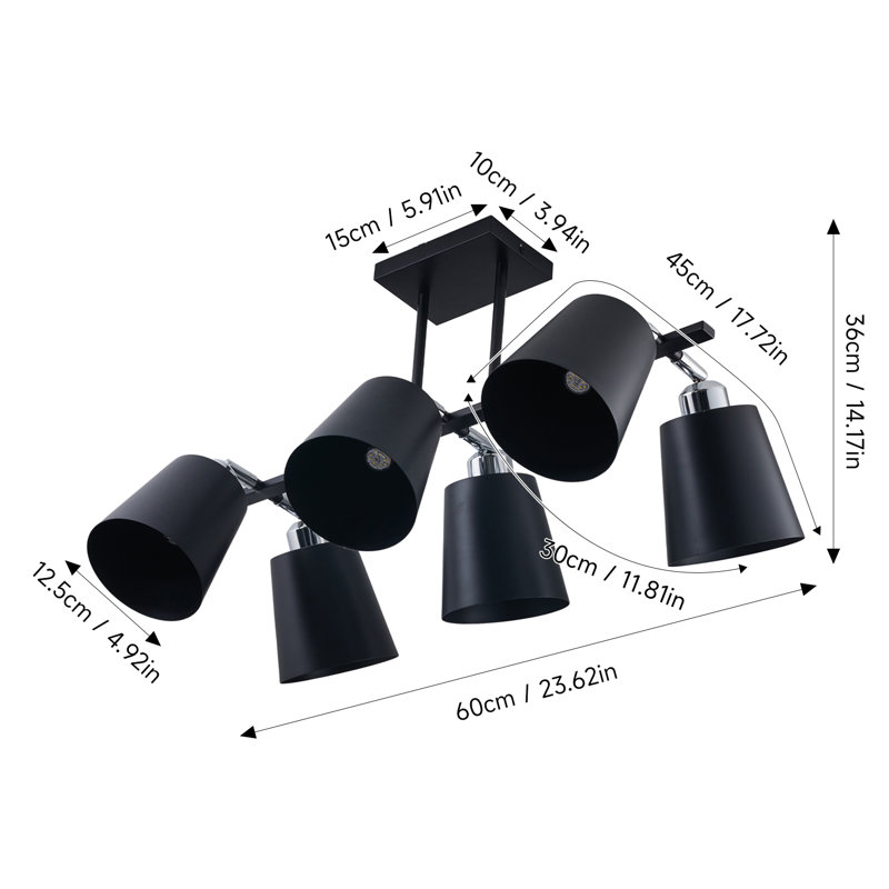 Adjustable 6-Light Semi-Flush Mount Ceiling Spotlight