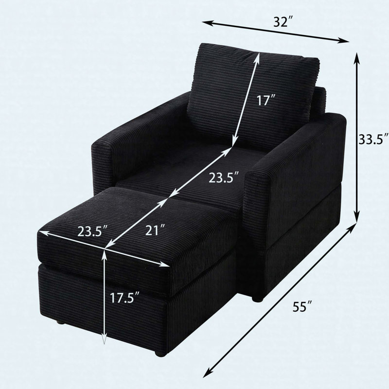 Chaise longue classique en velours côtelé, canapé confortable, fauteuil d'appoint rembourré, Black