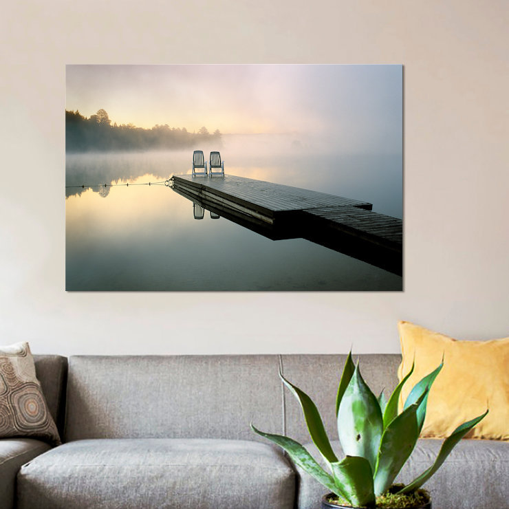 «Chairs on a Dock, Algonquin Provincial Park, Ontario, Canada» par Nancy Rotenberg - Impression sur toile tendue sur châssis