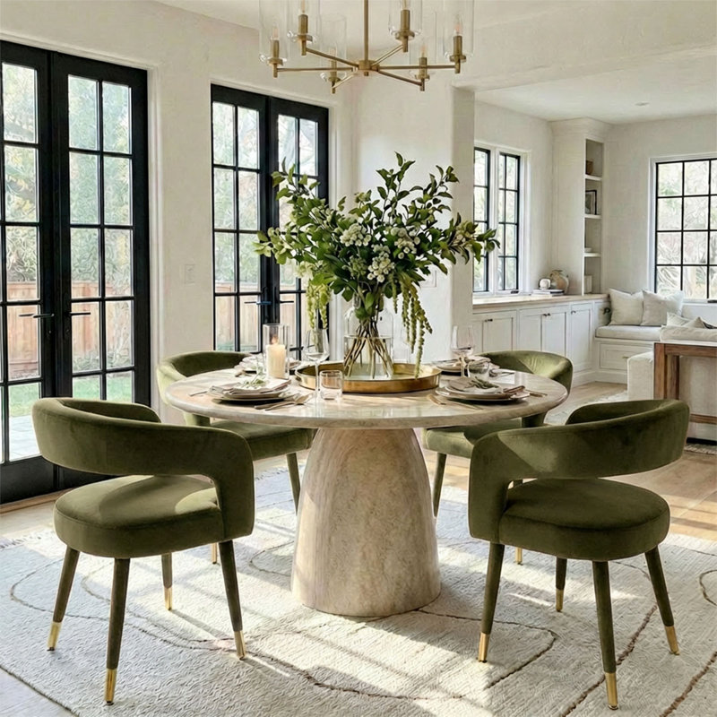 Chaises de salle à manger rembourrées en velours, fauteuils à dossier demi-tonneau moderne avec pieds en métal recouverts de tissu et embouts dorés