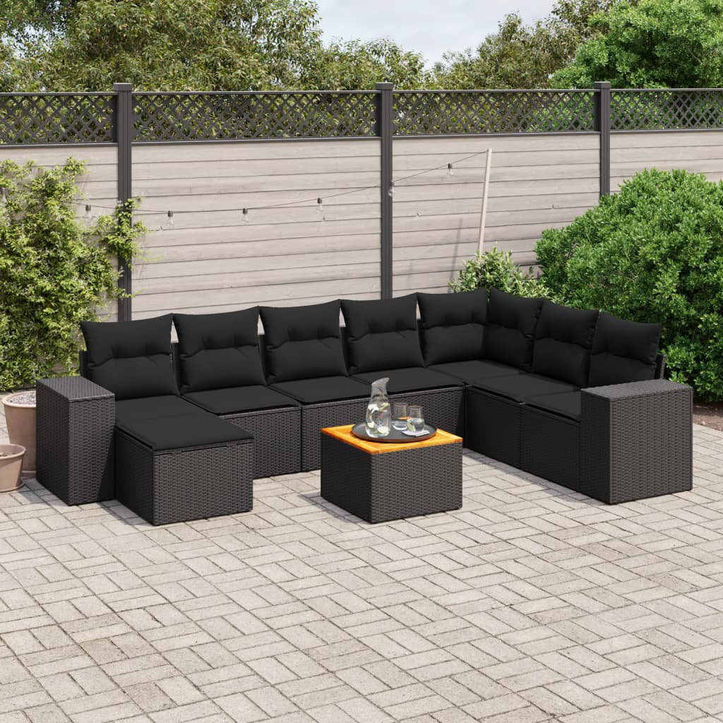 Vidaxl 9-Tlg. Garten-Sofagarnitur Mit Kissen Schwarz Polyrattan