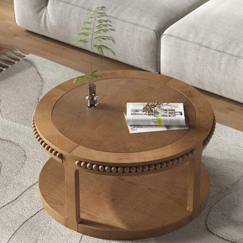 Table basse ronde avec rangement ouvert, Noyer brun