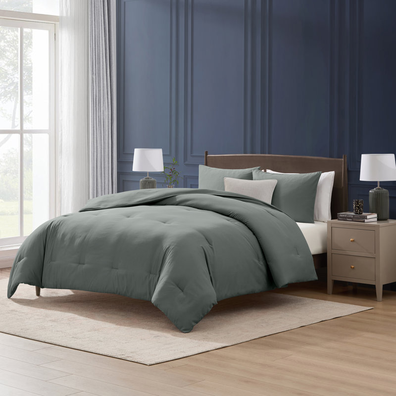  soft microfiber 3 piece comforter set with pillow shams, Gentle Pine, King Comforter + 2 King Shams