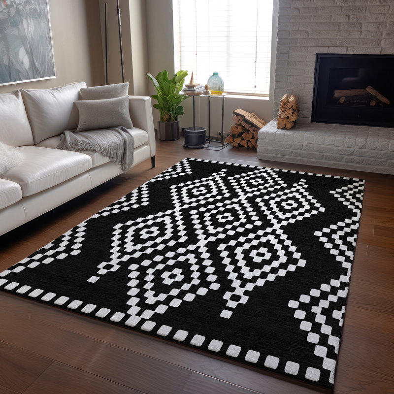 Tapis noir Prisco lavable à la machine de qualité supérieure, Rectangulaire 8 pi x 10 pi