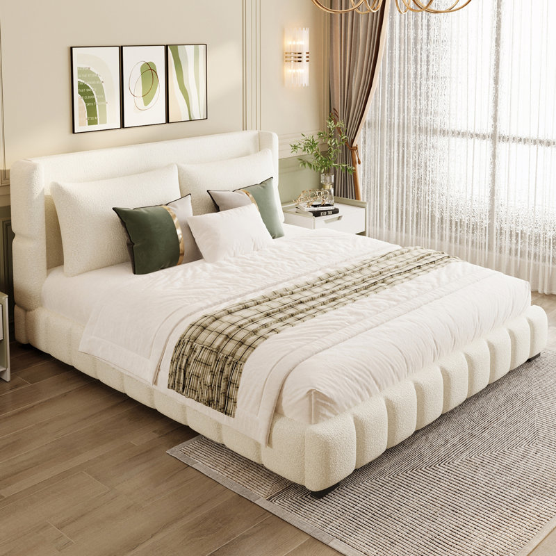Très grand lit tapissier avec 2 coussins, White, King