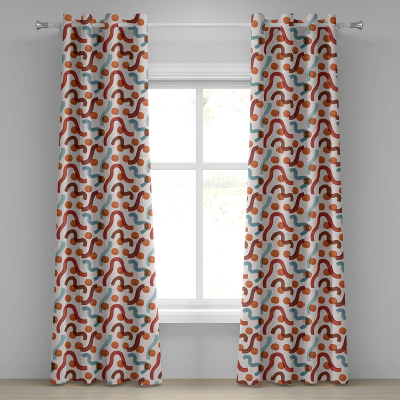 Ambesonne Abstract Grommet Curtain Wavy Stripes Circles Motif Cinnamon Pearl and Blue, 50" W x 108" L