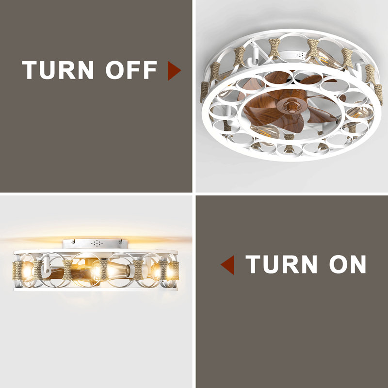 Caged Ceiling Fan With Lights Remote Control,Semi -Embedded Modern Ceiling Fans, 6 Speeds Reversible Blades, 4 Led Bulbs Include(White)