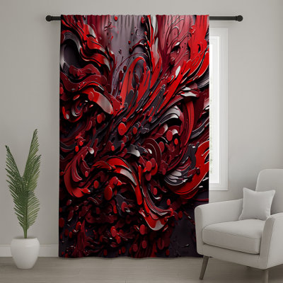 Red Fluid Abstract Window Curtains, Abstract Sheer & Blockout Curtains - 1 Panel