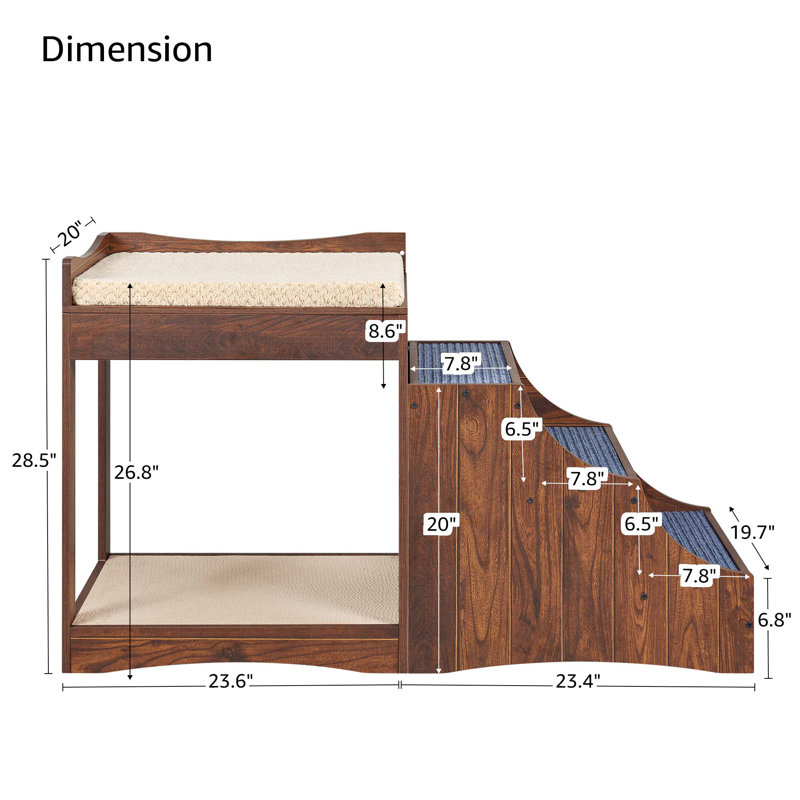 Escalier pour animaux Alliya, Noyer, H 28,5 po x l 47 po x P 20 po