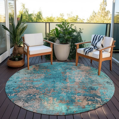 Tapis bleu sarcelle lavable à la machine intérieur / extérieur Xhevrie