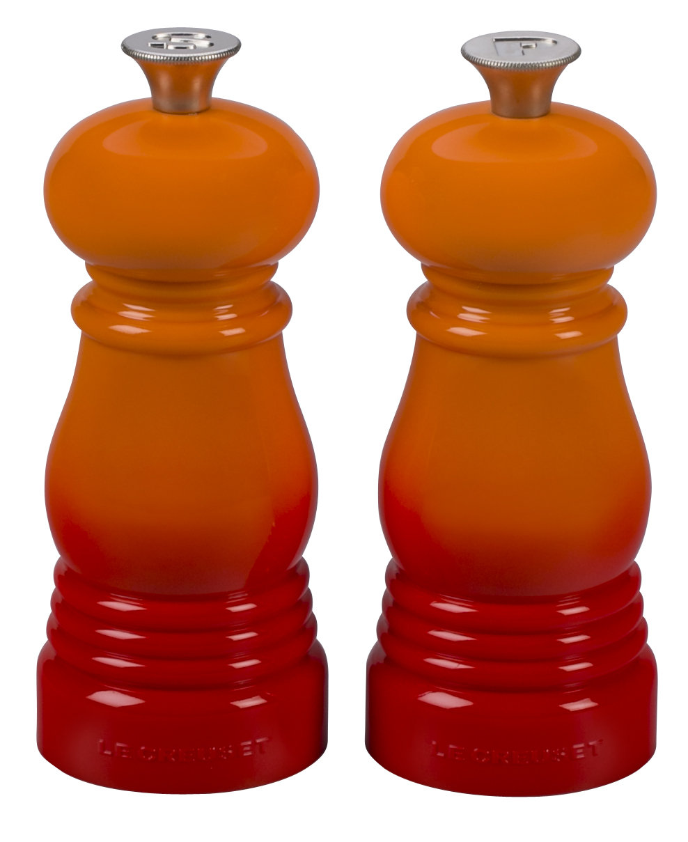 Le Creuset Salt and Pepper Mill Set, Flame, 4.3" H x 2.9" W x 2.9" D