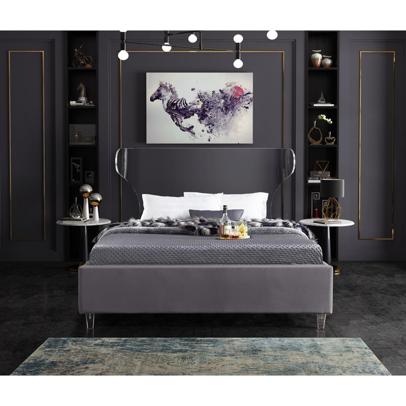 Lit plateforme Ulm, Simple, Velours gris