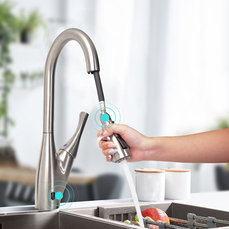 Robinet de cuisine rétractable à double capteur, robinet de cuisine sans contact avec pulvérisateur rétractable, robinet de cuisine actif à capteur infrarouge et capteur infrarouge