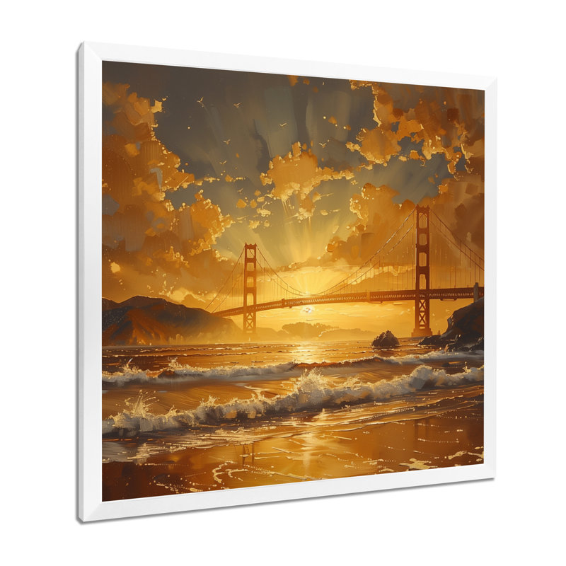 Impression d'art mural jaune et blanc Golden Gate Bridge - Ponts, H 16 po x l 16 po x P 1 po, Cadre simple blanc