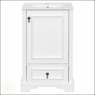 Meuble-lavabo moderne de 20 pouces avec lavabo en céramique, porte à fermeture en douceur, tablette réglable en forme de U et plusieurs options de rangement