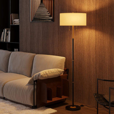 Lampe sur pied à 2 lumières, lampe sur pied de style Mid-Century avec abat-jour en tissu blanc, grande lampe sur pied pour chambre à coucher dans le salon, ampoule à température de couleur de 9 W incluse