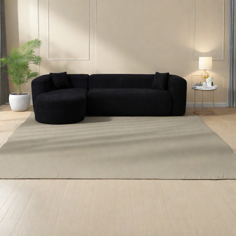 Luxury Black Sectionals, Chenille Fabric, Modern Curved Sofa For Home