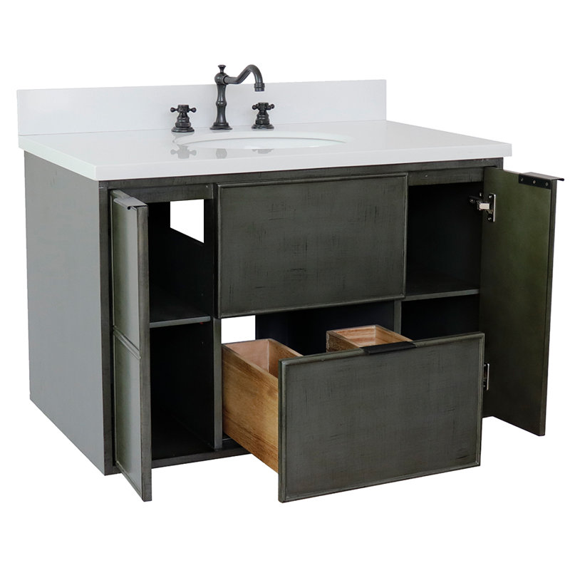 37'' Single Bathroom Vanity with Top, White Quartz