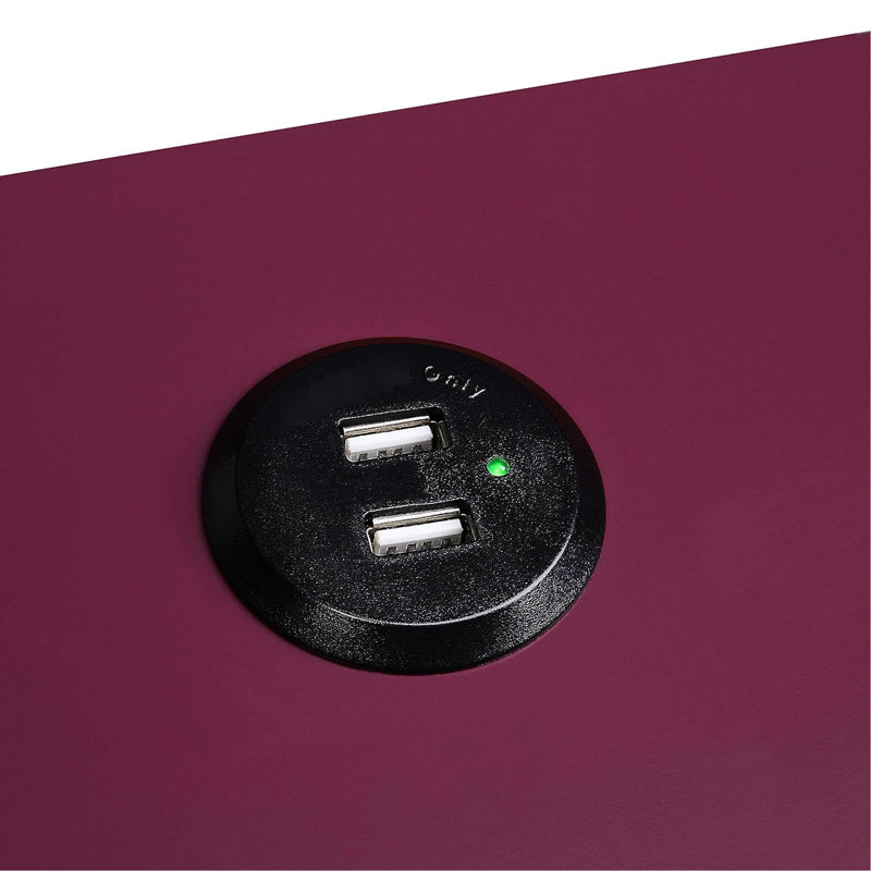 Black And Burgundy Rectangular Side Table With Charging Function, Single Drawer Pull, Leg Design, Kd Drawer, Glide Side, Wooden 24 In Tall Accent Burgundy, Shape, 1 Storage, Legs, Manual-close