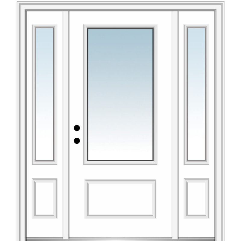 Portes d'entrée pré-montées lisses en fibre de verre apprêtée lisse, H 80 po x l 64 po x P 1,75 po, Droite / vers l'intérieur