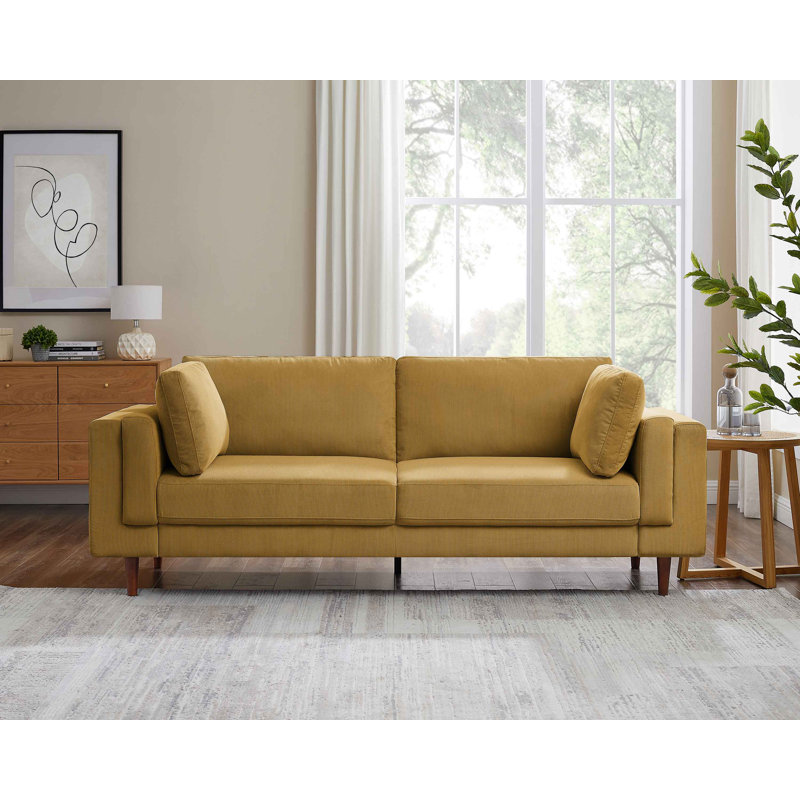 Kraz 215.9Cm Square Arms Sofa, Yellow Corduroy