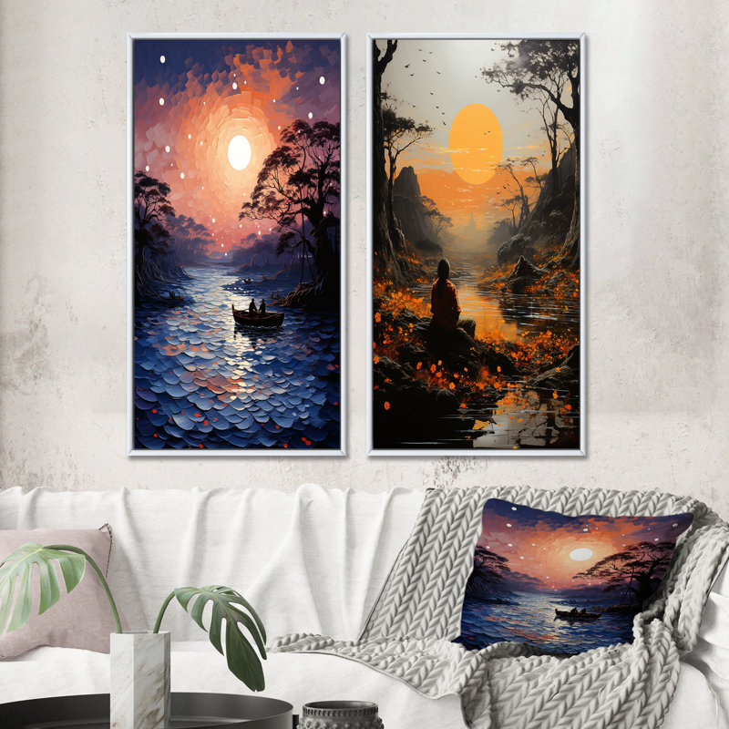 «Hinduisim Sacred River And Marigolds» «Hinduisim Sacred River and Marigolds» 2 - pièces sur, Cadre blanc, H 20 po x l 24 po