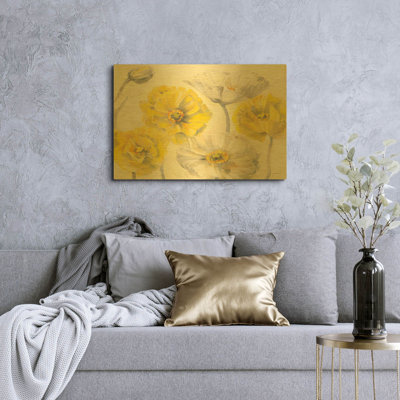 «Comtemporary Poppies I» par Carol Rowan, art mural en métal doré, 36 po x 24 po