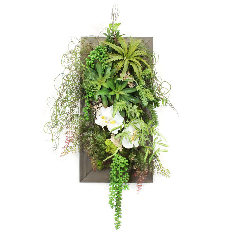 Faux Succulent in Wood Vase