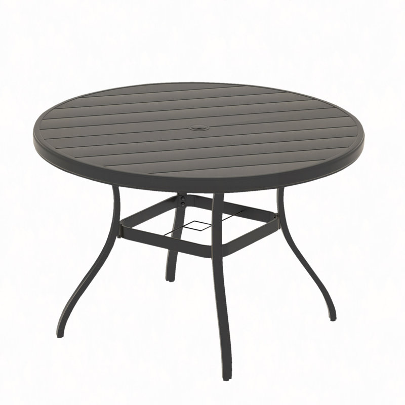 Outdoor Round Patio Dining Table For 4-6, All Weather Metal Dining Table With Umbrella Hole For Deck Lawn Garden Backyard