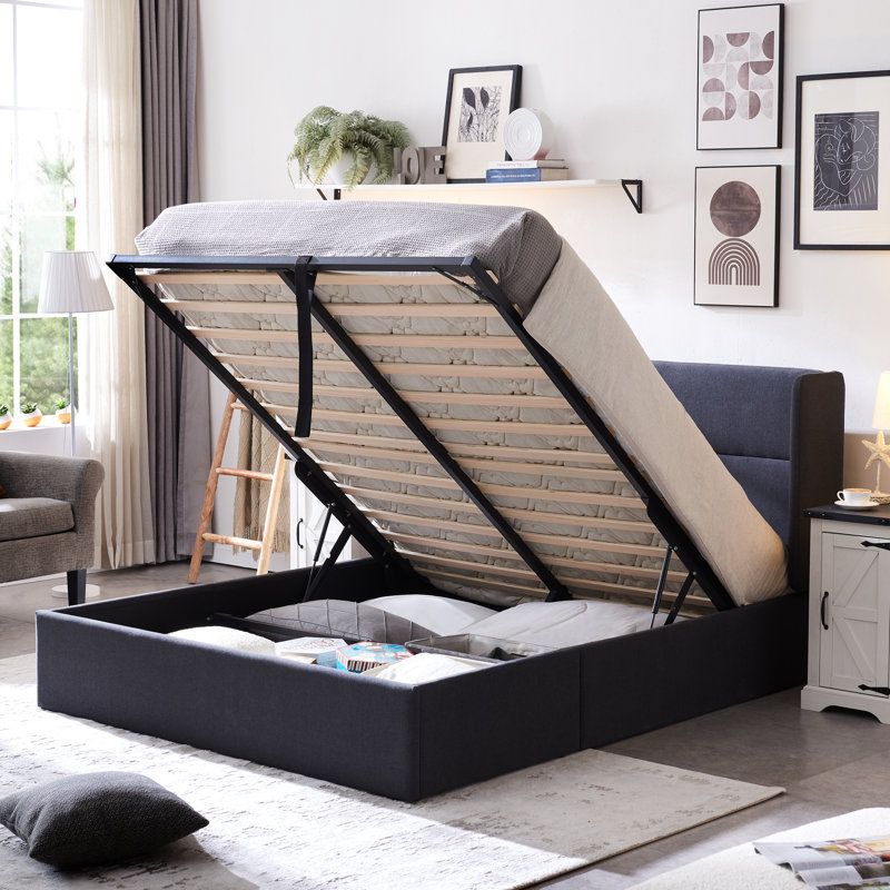 Lit plateforme tapissier avec rangement Gaillarde, Grand, Gris foncé