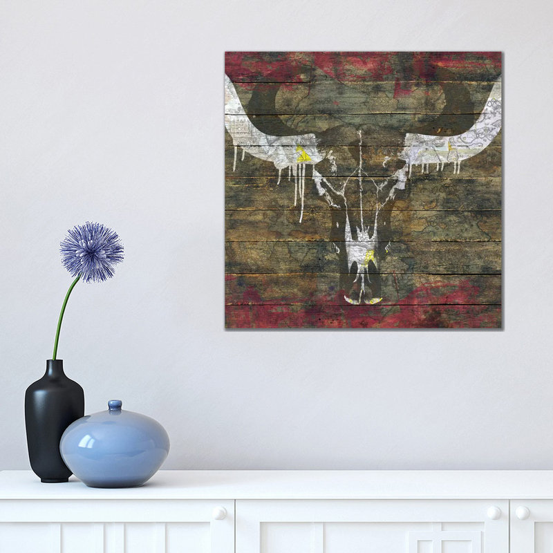 Two Sides (Cow Skull) 1 Piece Wrapped Canvas Painting, 45.72 cm H x 45.72 cm W
