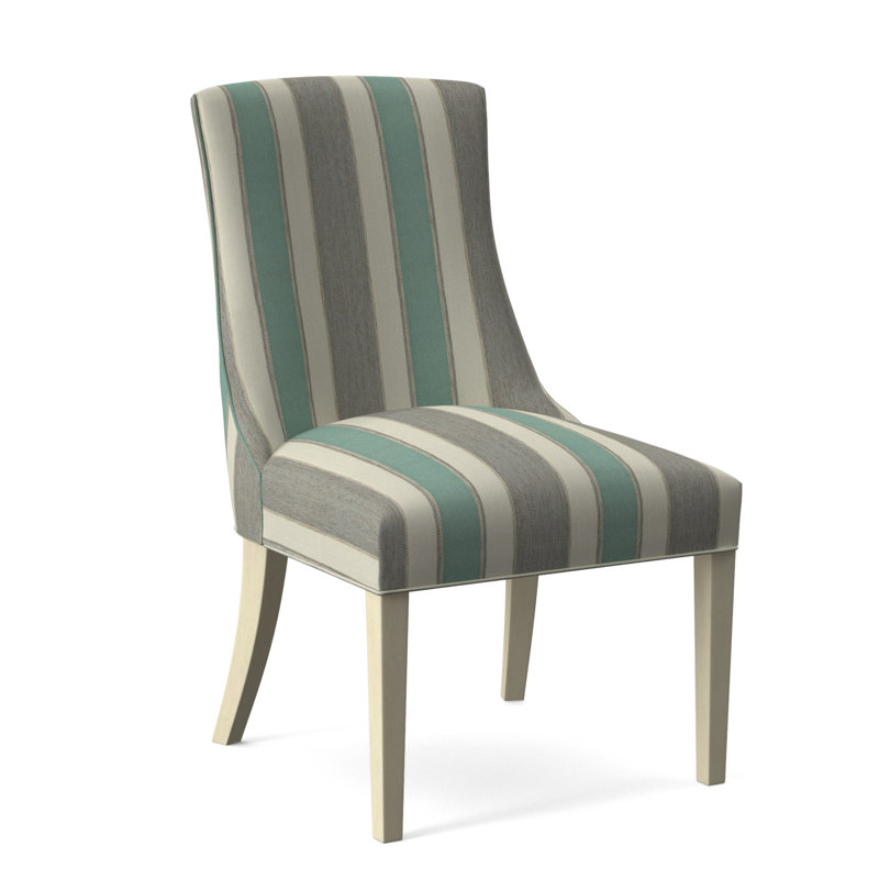 Tuxedo Slipper Dining Chair, Bisque Finish, Light Blue Performance Fabric; 0851-55