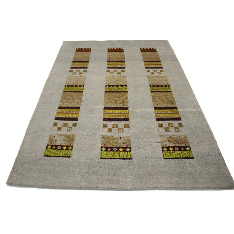 Tapis gris / brun / vert en laine noué à la main Loxley