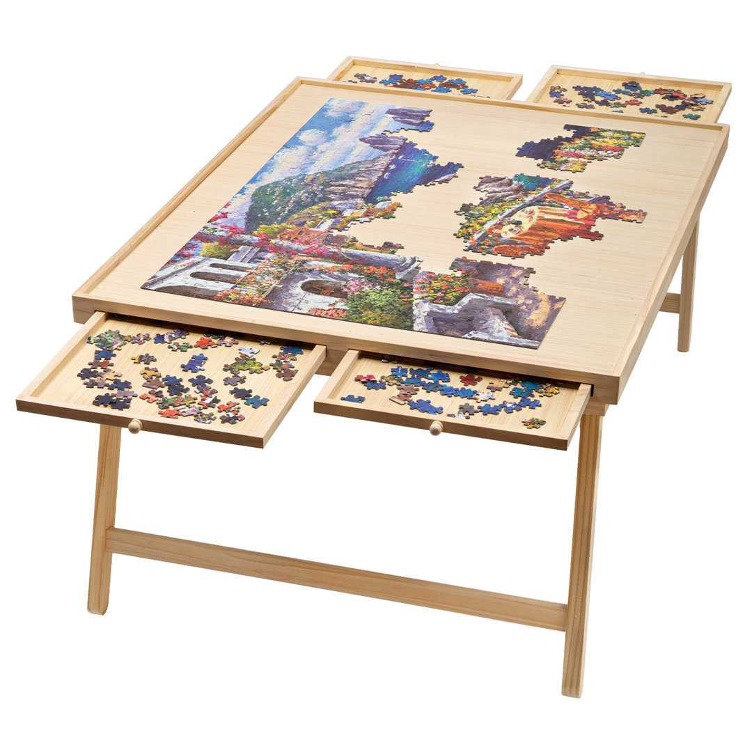 2000PCS Portable Wood Puzzle Table With Legs Jigsaw Puzzle Board With 4 Drawers For Adults/Kids Gift