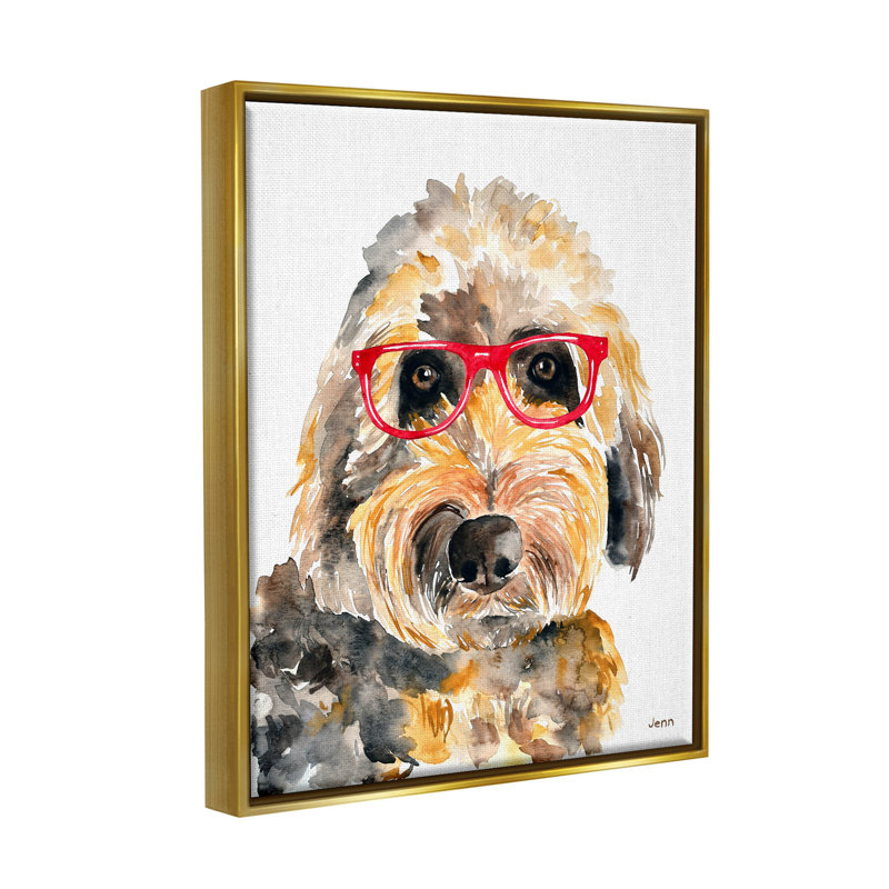 " Fun Terrier Dog Glasses ", 21" H x 17" W x 1.7" D, Metallic Gold Floater Frame