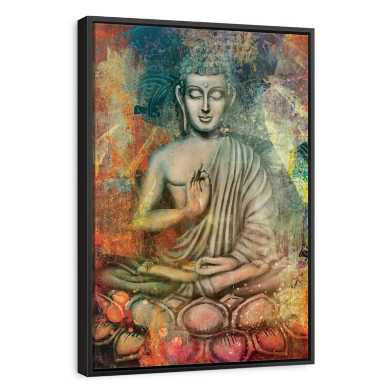 Bouddha assis en couleurs, Cadre flottant noir, 27 po x 40 po